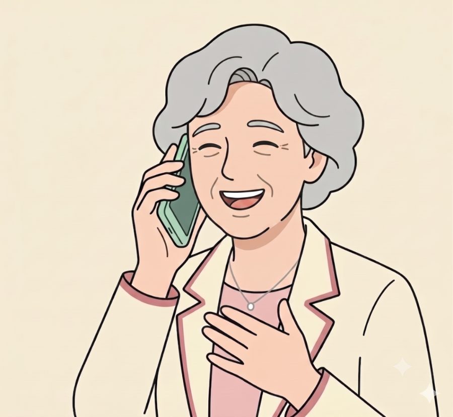 Cartoon grandma laughing on the phone